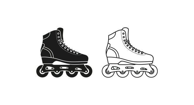 Inline skate silhouettes with detailed wheel and boot outlines black and white