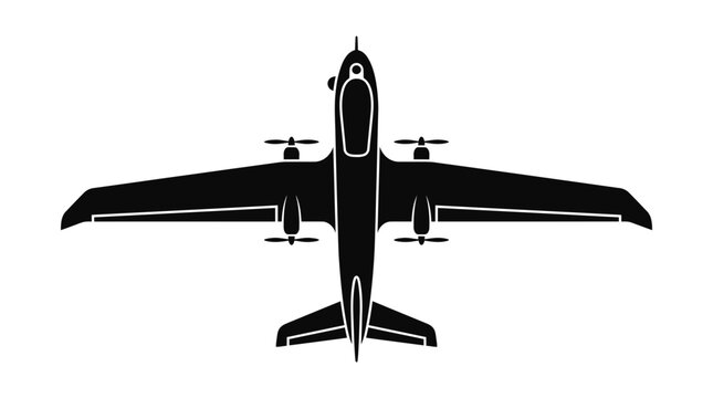 Top view silhouette of a twin-engine propeller aircraft with four propellers