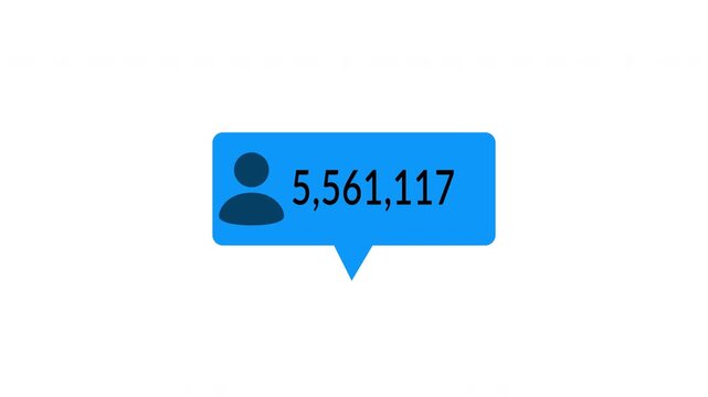 Social media followers counting notification icon animation with Alpha Channel, Incoming followers counting notification animation ,followers counting animation from 0 to 10 million in 4K 