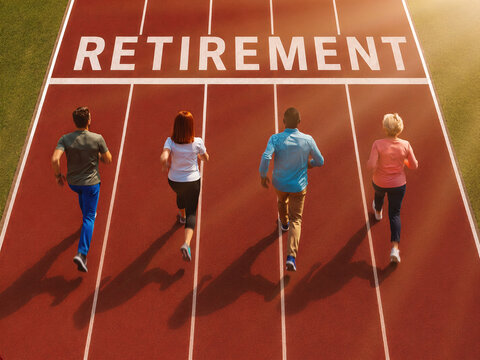 People Running Toward Retirement Finish Line