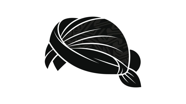 Traditional Indonesian Blangkon Headwear - Black and White Vector Icon