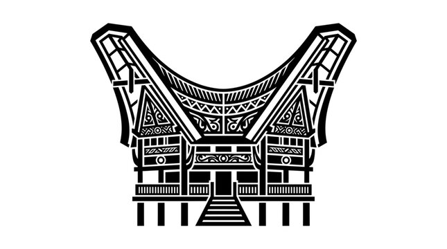 Traditional Indonesian House Batak Architecture Silhouette Vector