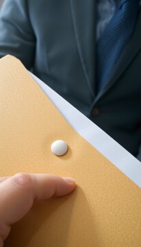 Clean corporate concept showing a cropped shot of a hand sealing a sensitive data protection document folder