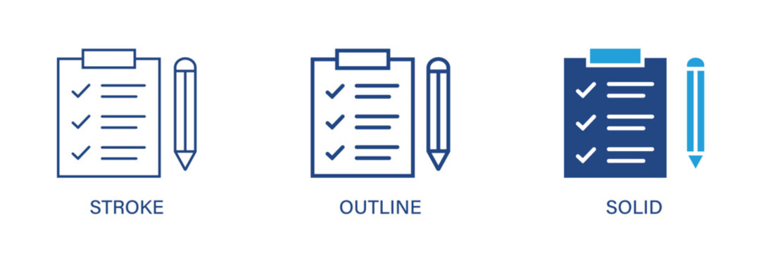 Task icon with editable stroke, outline and solid styles. Task, checklist, plan, to do list icons. Vector icon illustration.
