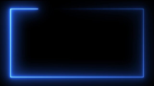 Glowing purple neon rectangular border frame overlay animation, Minimalist white neon glowing rectangular frame animation on black background,
white laser effect neon glowing frame background. 