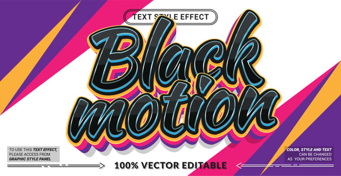 Editable Black Motion text effect featuring bold layered lettering with sleek outlines and energetic typography.