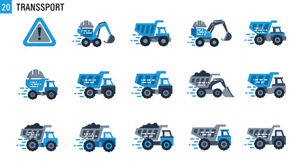 Transport icons of heavy machinery vehicles. © Lim