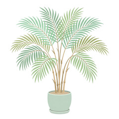 Obraz premium Minimalist Potted Palm Houseplant Illustration Featuring Tropical Green Fronds and Decorative Ceramic Pot for Interior Design Decor