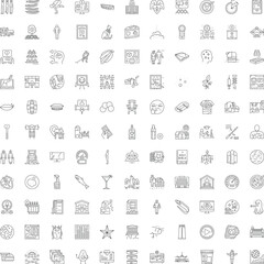 Fototapeta premium Large collection of miscellaneous linear icons illustrating a wide range of objects, abstract concepts, tools, and ideas, useful for web design and infographics