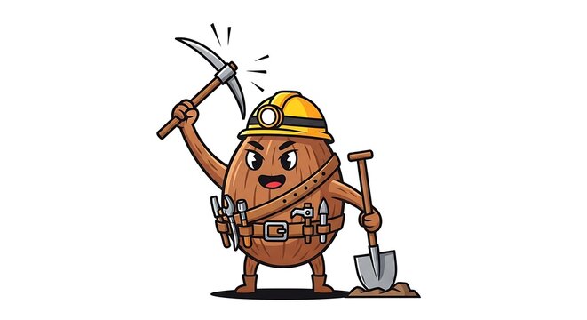 Cartoon miner with pickaxe and lantern.