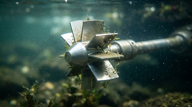 Metal turbine impeller operating in murky underwater environment