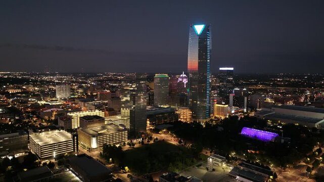 Aerial view of skyscrapers of Oklahoma city downtown, USA