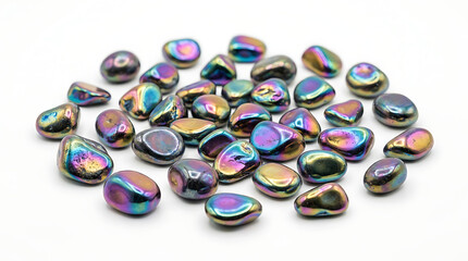 Naklejka premium Group of Iridescent Hematite Stones Isolated on a Crisp White Background