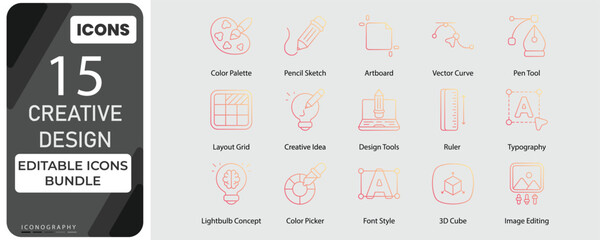Naklejka premium Creative Design Icons Bundle | Editable Graphic Design & Creative Tools Vector Set
