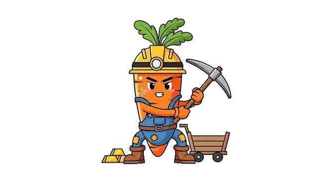 Cartoon lumberjack with axe and tree stump.