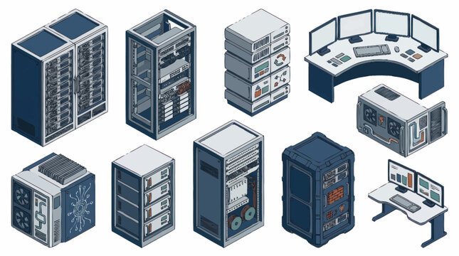 Collection of modern computer servers and workstations.
