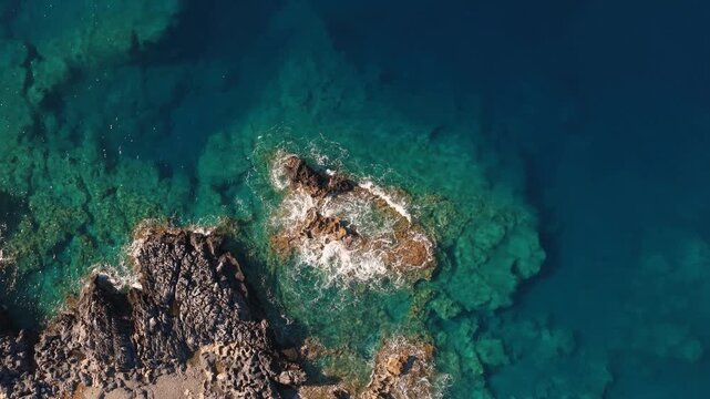 Mediterranean sea clear deep waters on the Crete island coastline, drone aerial video
