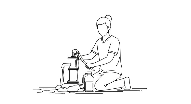 Person kneeling and working with pottery wheel.