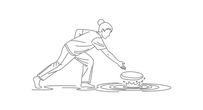 Person bending down to touch a small stool.