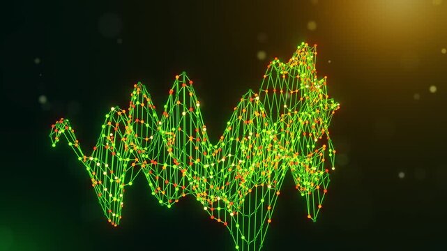 Dynamic United Arab Emirates map animation built from interconnected neural nodes and flowing digital links over a green yellow orange bokeh background, representing AI and digital transformation.