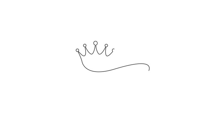 Continuous one line drawing animation of a king crown with elegant minimalist outline on white background.Minimalist continuous one line art animation of a royal king crown with elegant outline.