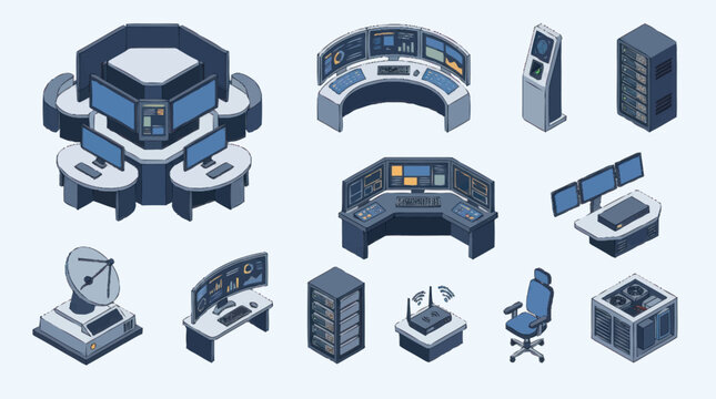 Isometric Technology Devices and Data Center Equipment.