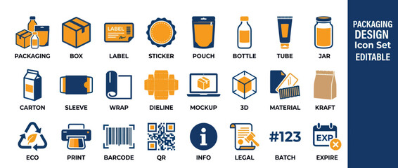 Comprehensive packaging design and branding icon set for logistics © momon