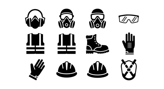 Personal Protective Equipment Icons, Safety Gear Vector Set, Industrial Work Protection Symbols