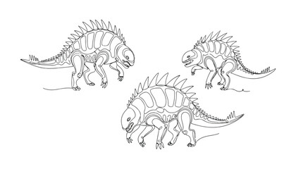Continuous Simple black line art drawing set of dinosaur in a minimalist style on a white background. © shoshi