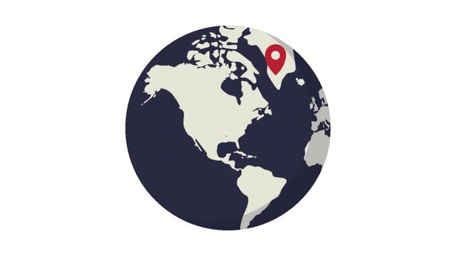 Map globe with two red location pins on Eurasia