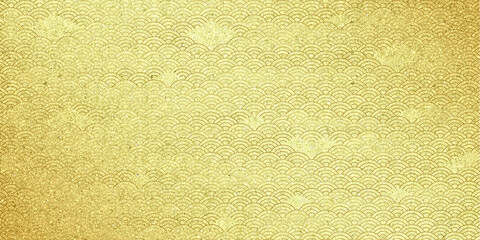 Luxurious gold japanese seigaiha gold background with an elegant seamless wave pattern, perfect for packaging, festive artwork, and decorative design projects. © mei