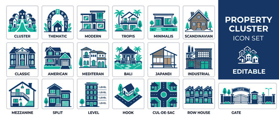 Architectural house styles and residential property icons set © BUDI
