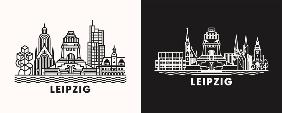 Leipzig Germany City Skyline Linear Illustration set in Black and White styles