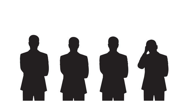 Corporate Businessmen Silhouettes Four Men Standing in Row Isolated White