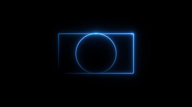 Neon rectangle and circle light frame animation isolated on black background.the neon one circle and one rectangle icon animation .