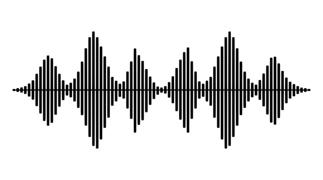 Abstract sound wave pattern in a minimal line style. Audio, waveform, music rhythm, digital signal, vibration, frequency, oscillation. Vector illustration.