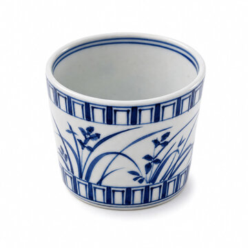 Traditional Japanese hand-painted soba choko ceramic cup white background craftsmanship