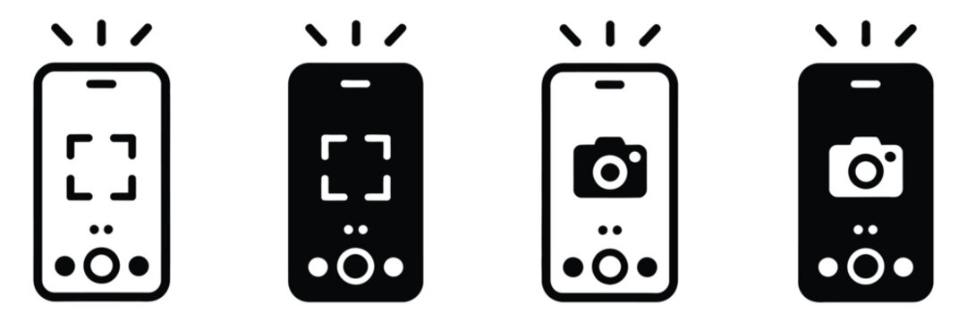 Take photo icon, professional camera signs including photography flash symbol, phone picture symbols and photo camera icons, black color vector sign pack for UI, apps, websites and graphic design.