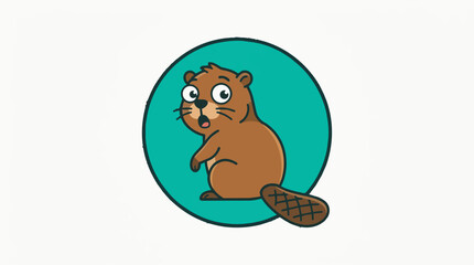Obraz premium Cute cartoon beaver character looking surprised in a teal circle