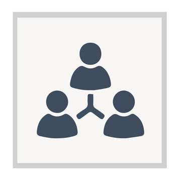 Simple gray network icon showing three connected people figures for team and communication business concepts