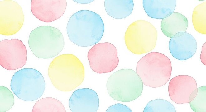 Colorful Easter Eggs Seamless Circle Pattern Background, Watercolor Vector Illustration with Bright Pink, Yellow, Blue and Green Decorative Shapes, Texture and Art Elements