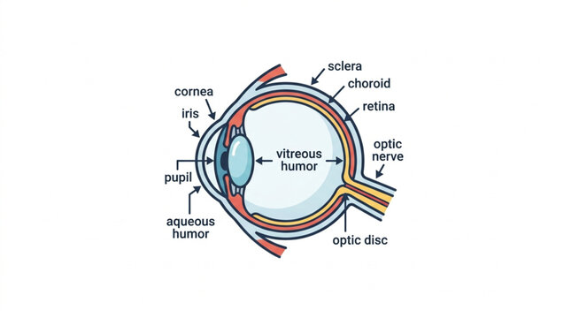 Detailed Diagram of the Human Eye Anatomy and Structure.