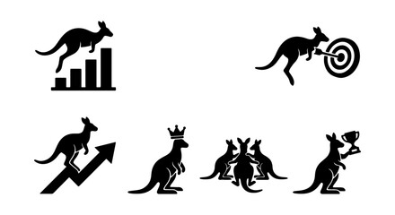 Fototapeta premium Kangaroo Icons Set: Growth, Success, Teamwork, Achievement, Business Concepts