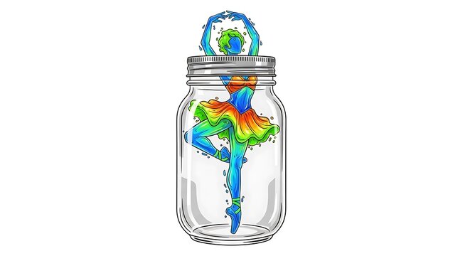 Glass bottle with colorful liquid and cork stopper.