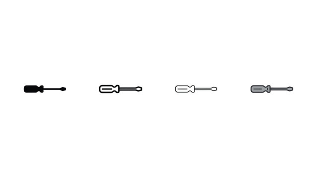 Four different screwdrivers in a row on transparent background