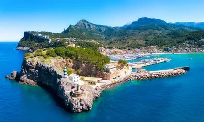 Panorama of city in Mallorca - Port de Soller with nice beach, Spain © TTstudio