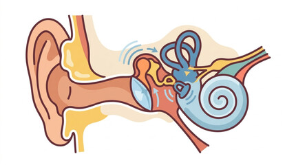 Anatomical illustration of the human ear and its internal structures. © Jefri