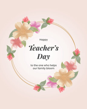 Happy Teacher's Day Floral Wreath Greeting Card Vector Illustration