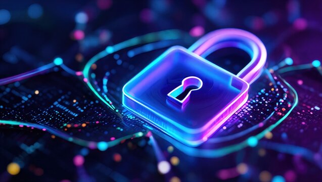 Closeup on LCD screen with focus on www padlock. Internet security cybersecurity concept. 3d illustration