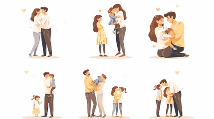 Obraz premium Pixel Art Families Embracing Affectionately Together in Various Poses White Background